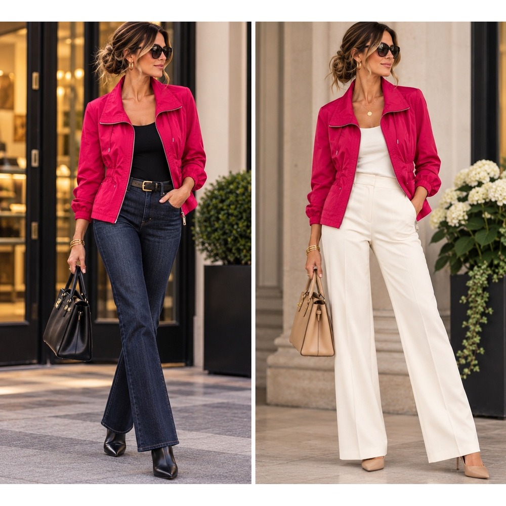 White House Black Market Jacket Dark Pink Light Cinched Waist Size 8